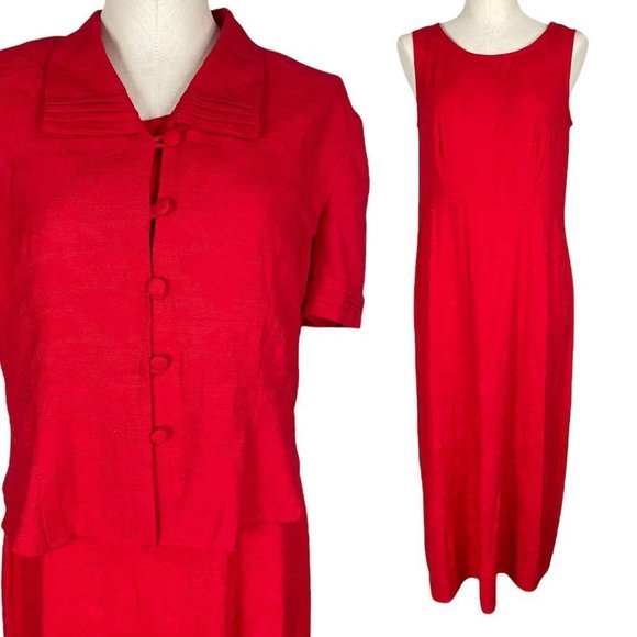 𝅺VINTAGE 90s Miss Dorby Jacket MIDI Dress Set Red - Picture 1 of 9